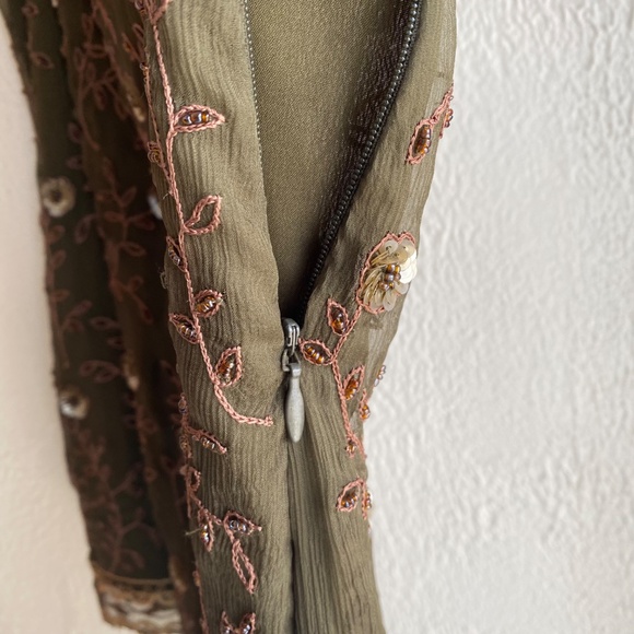 Vintage Y2K Express olive green beaded silk mini skirt Size S - Picture 8 of 15